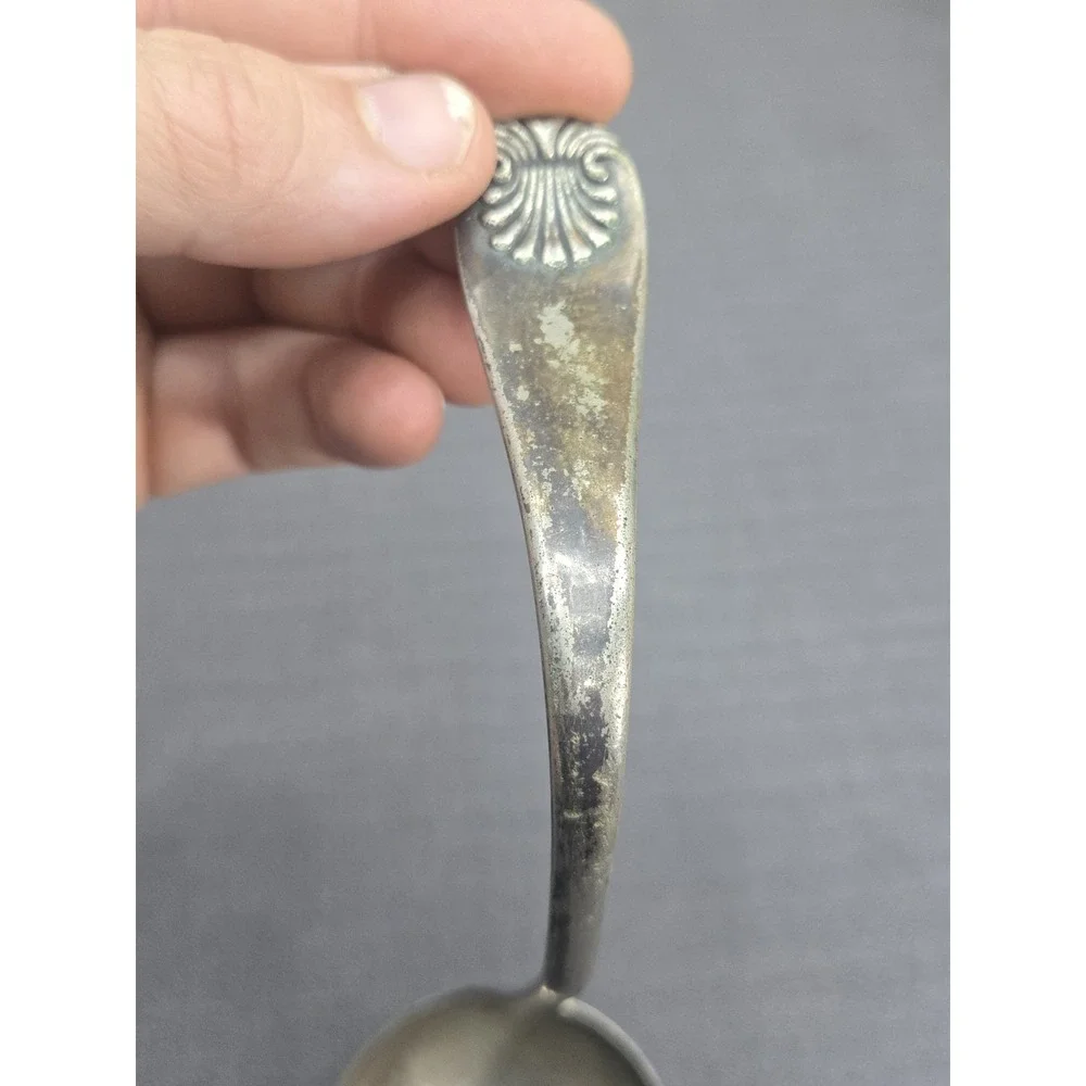Vintage Silverplate Gravy Ladle Shell Pattern Hanging Handle LIQUID Mark
